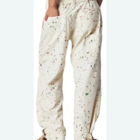 Free People Cream Pants with Colorful Splatter - Picture 1 of 6
